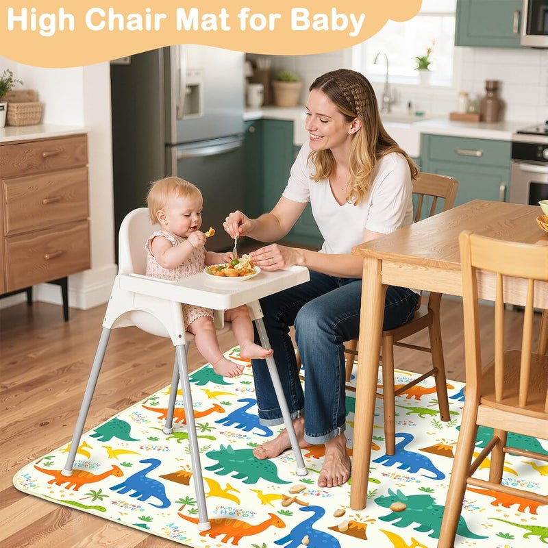 BeBeJoJo Splat Mat for Under High Chair 42 x 42 Inch Waterproof Baby Splash Mat with Non Slip Bottom Reusable Portable Highchair Mat for Floor Food Catcher for High Chair, Green Dinosaur - Image 2